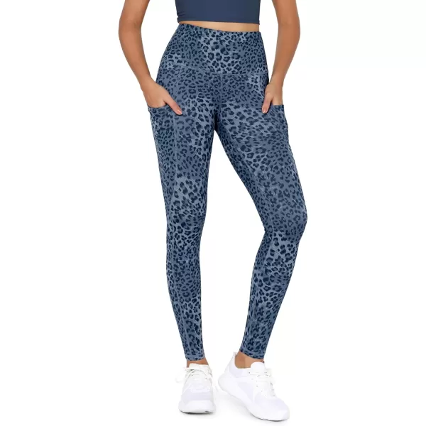imageODODOS Womens High Waisted Yoga Leggings with Pockets Tummy Control Non See Through Workout Athletic Running Yoga PantsBlue Leopard