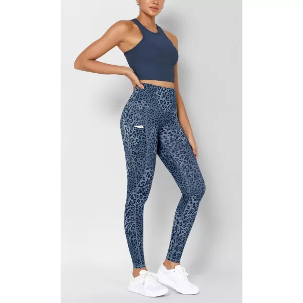 imageODODOS Womens High Waisted Yoga Leggings with Pockets Tummy Control Non See Through Workout Athletic Running Yoga PantsBlue Leopard