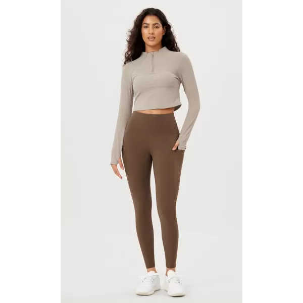 imageODODOS Womens High Waisted Yoga Leggings with Pockets Tummy Control Non See Through Workout Athletic Running Yoga PantsBrunette