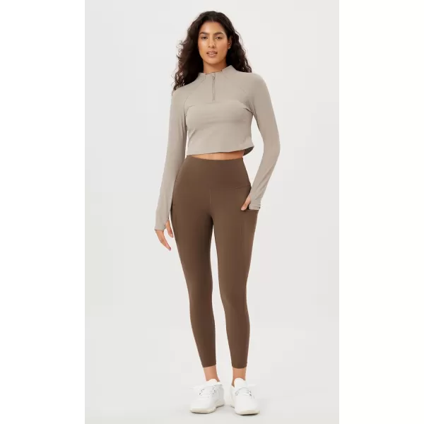 imageODODOS Womens High Waisted Yoga Leggings with Pockets Tummy Control Non See Through Workout Athletic Running Yoga PantsBrunette