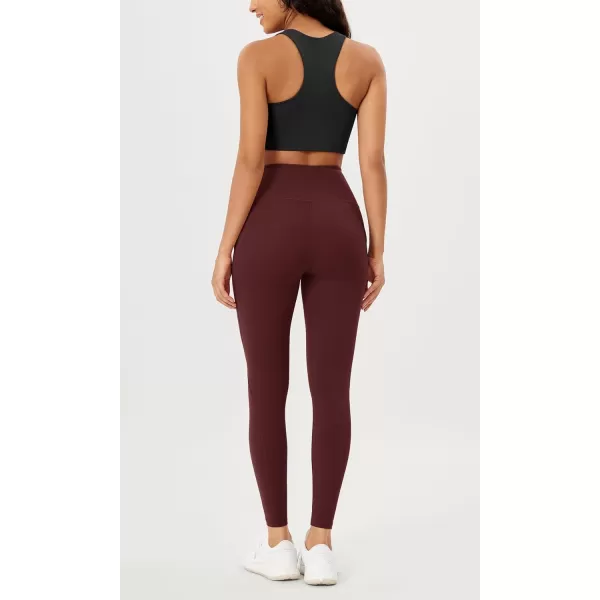 imageODODOS Womens High Waisted Yoga Leggings with Pockets Tummy Control Non See Through Workout Athletic Running Yoga PantsBurgundy
