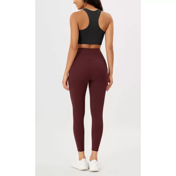 imageODODOS Womens High Waisted Yoga Leggings with Pockets Tummy Control Non See Through Workout Athletic Running Yoga PantsBurgundy