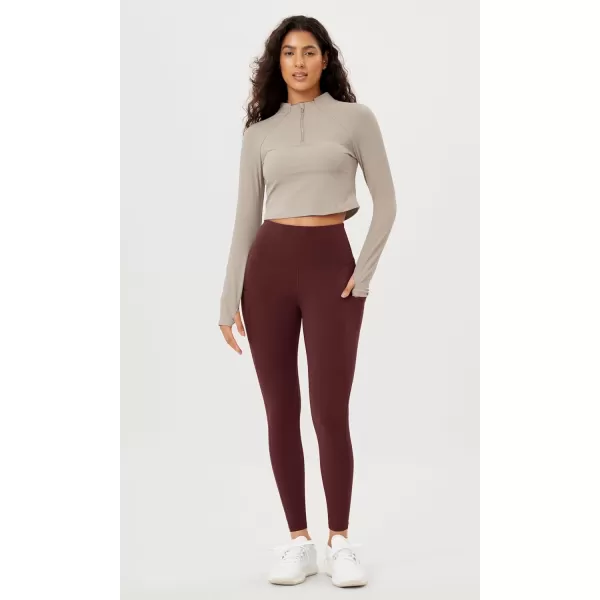 imageODODOS Womens High Waisted Yoga Leggings with Pockets Tummy Control Non See Through Workout Athletic Running Yoga PantsBurgundy