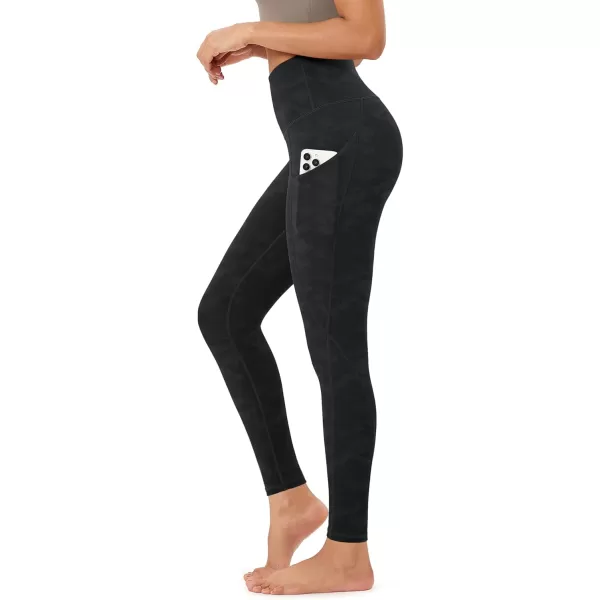 imageODODOS Womens High Waisted Yoga Leggings with Pockets Tummy Control Non See Through Workout Athletic Running Yoga PantsCamo Black