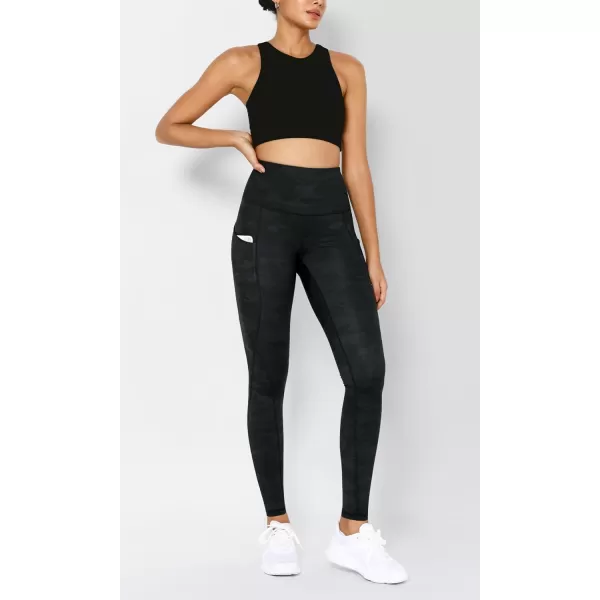 imageODODOS Womens High Waisted Yoga Leggings with Pockets Tummy Control Non See Through Workout Athletic Running Yoga PantsCamo Dark Gray