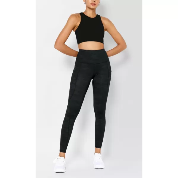 imageODODOS Womens High Waisted Yoga Leggings with Pockets Tummy Control Non See Through Workout Athletic Running Yoga PantsCamo Dark Gray