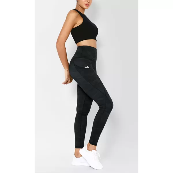 imageODODOS Womens High Waisted Yoga Leggings with Pockets Tummy Control Non See Through Workout Athletic Running Yoga PantsCamo Dark Gray