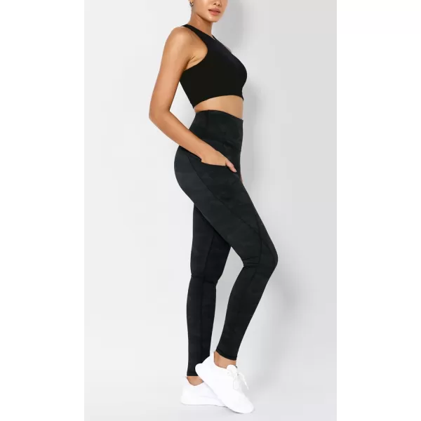 imageODODOS Womens High Waisted Yoga Leggings with Pockets Tummy Control Non See Through Workout Athletic Running Yoga PantsCamo Dark Gray