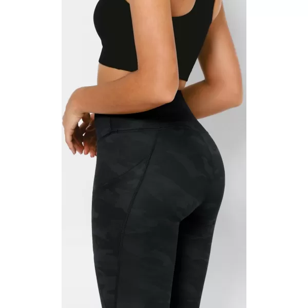 imageODODOS Womens High Waisted Yoga Leggings with Pockets Tummy Control Non See Through Workout Athletic Running Yoga PantsCamo Dark Gray