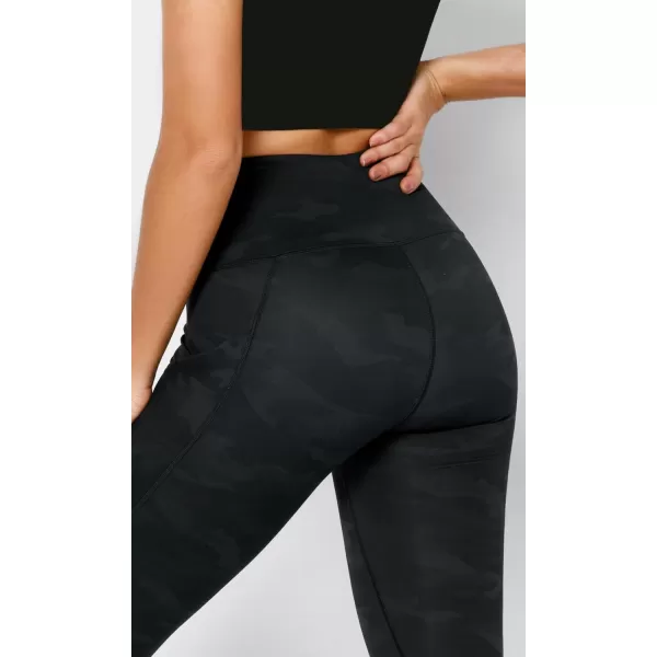 imageODODOS Womens High Waisted Yoga Leggings with Pockets Tummy Control Non See Through Workout Athletic Running Yoga PantsCamo Dark Gray