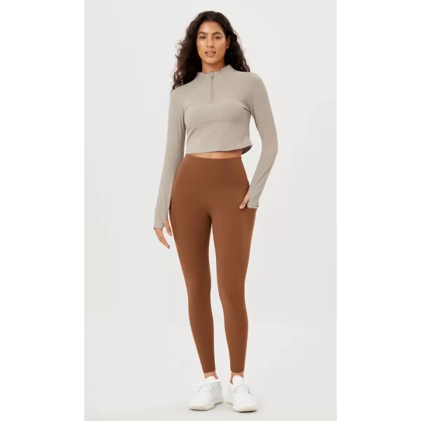 imageODODOS Womens High Waisted Yoga Leggings with Pockets Tummy Control Non See Through Workout Athletic Running Yoga PantsCaramel