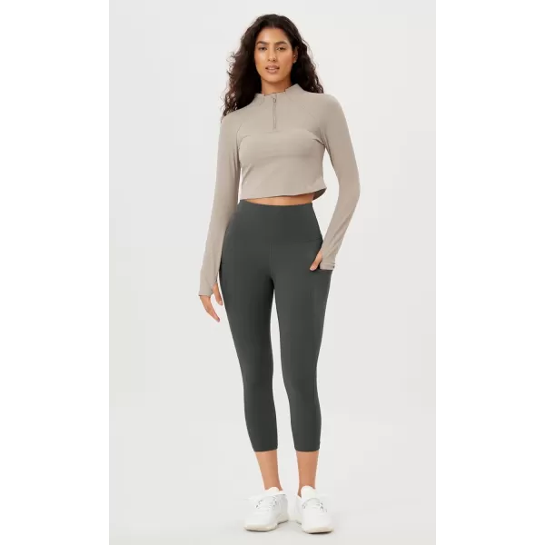imageODODOS Womens High Waisted Yoga Leggings with Pockets Tummy Control Non See Through Workout Athletic Running Yoga PantsCharcoal