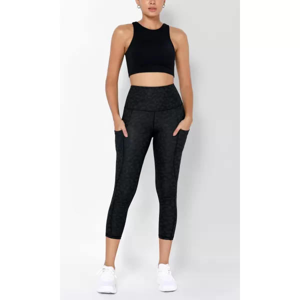 imageODODOS Womens High Waisted Yoga Leggings with Pockets Tummy Control Non See Through Workout Athletic Running Yoga PantsCharcoal Leopard