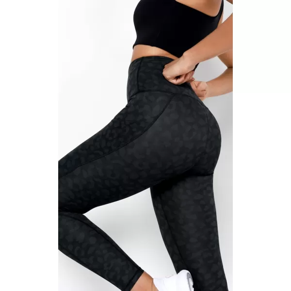 imageODODOS Womens High Waisted Yoga Leggings with Pockets Tummy Control Non See Through Workout Athletic Running Yoga PantsCharcoal Leopard
