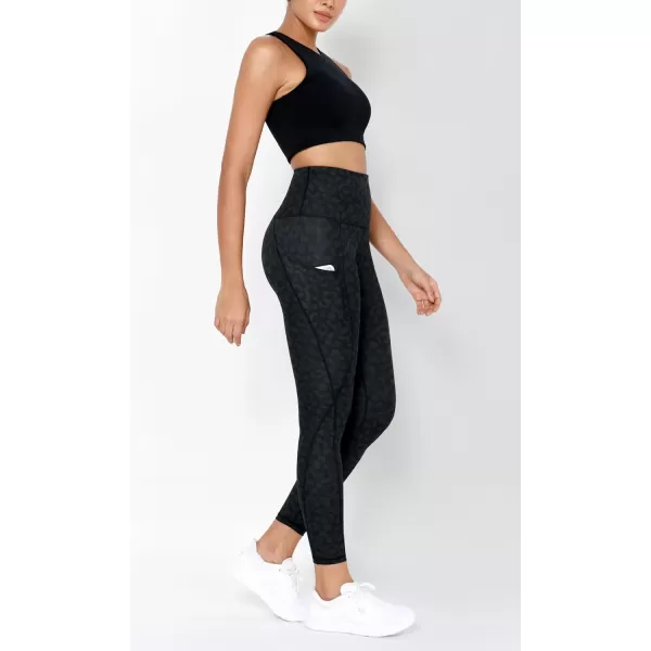 imageODODOS Womens High Waisted Yoga Leggings with Pockets Tummy Control Non See Through Workout Athletic Running Yoga PantsCharcoal Leopard