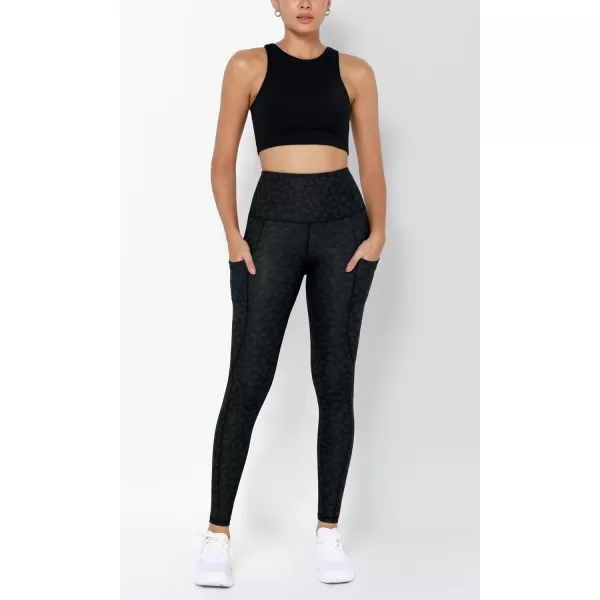 imageODODOS Womens High Waisted Yoga Leggings with Pockets Tummy Control Non See Through Workout Athletic Running Yoga PantsCharcoal Leopard