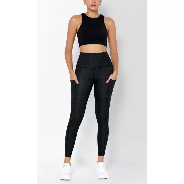 imageODODOS Womens High Waisted Yoga Leggings with Pockets Tummy Control Non See Through Workout Athletic Running Yoga PantsCharcoal Leopard