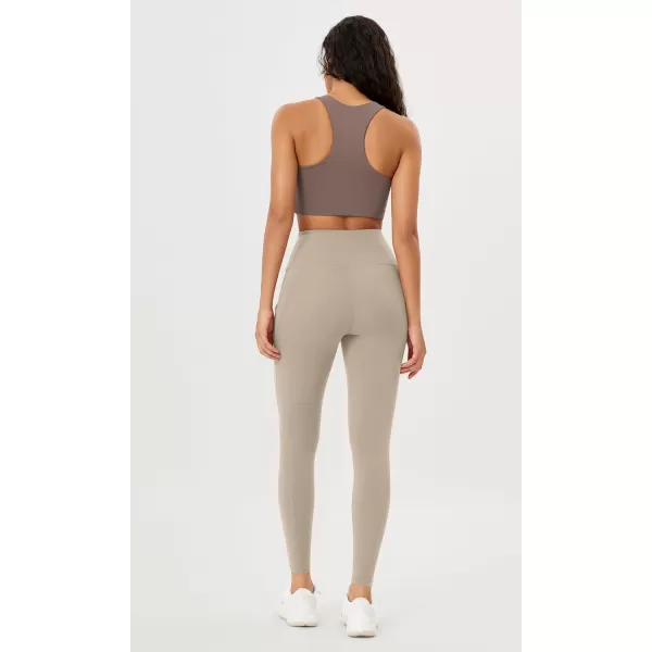 imageODODOS Womens High Waisted Yoga Leggings with Pockets Tummy Control Non See Through Workout Athletic Running Yoga PantsDark Beige