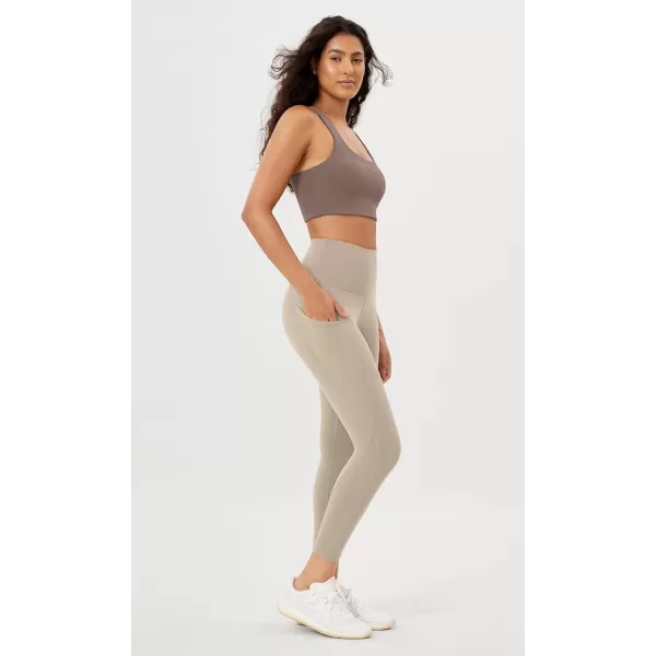 imageODODOS Womens High Waisted Yoga Leggings with Pockets Tummy Control Non See Through Workout Athletic Running Yoga PantsDark Beige