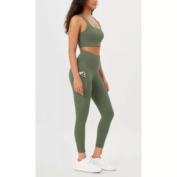 imageODODOS Womens High Waisted Yoga Leggings with Pockets Tummy Control Non See Through Workout Athletic Running Yoga PantsDark Olive