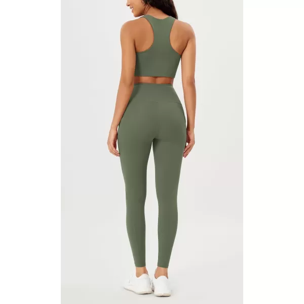 imageODODOS Womens High Waisted Yoga Leggings with Pockets Tummy Control Non See Through Workout Athletic Running Yoga PantsDark Olive