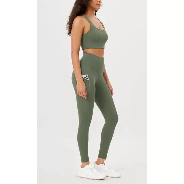 imageODODOS Womens High Waisted Yoga Leggings with Pockets Tummy Control Non See Through Workout Athletic Running Yoga PantsDark Olive
