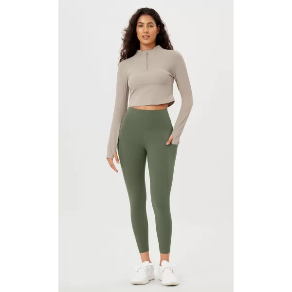 imageODODOS Womens High Waisted Yoga Leggings with Pockets Tummy Control Non See Through Workout Athletic Running Yoga PantsDark Olive