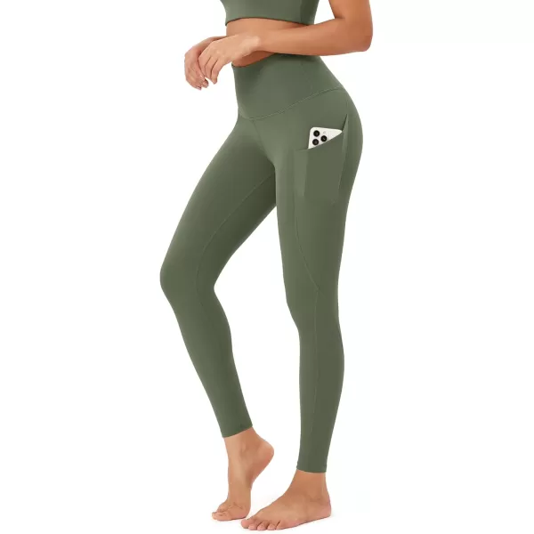 imageODODOS Womens High Waisted Yoga Leggings with Pockets Tummy Control Non See Through Workout Athletic Running Yoga PantsDark Olive
