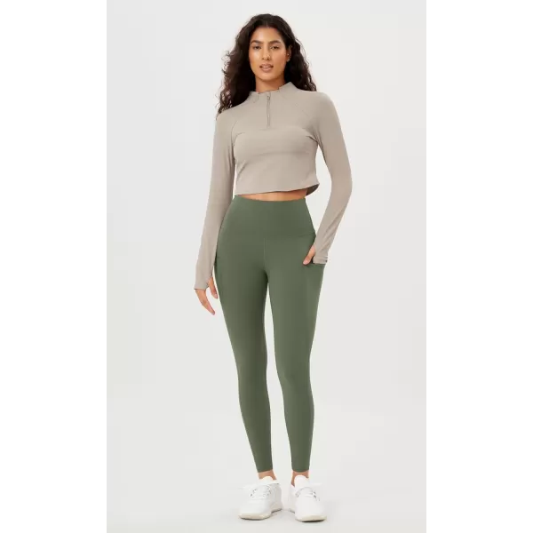 imageODODOS Womens High Waisted Yoga Leggings with Pockets Tummy Control Non See Through Workout Athletic Running Yoga PantsDark Olive