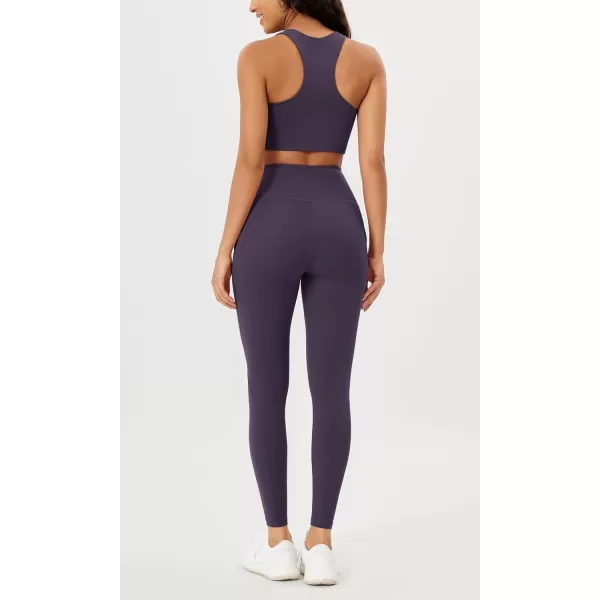 imageODODOS Womens High Waisted Yoga Leggings with Pockets Tummy Control Non See Through Workout Athletic Running Yoga PantsDark Purple