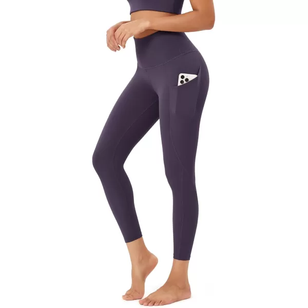 imageODODOS Womens High Waisted Yoga Leggings with Pockets Tummy Control Non See Through Workout Athletic Running Yoga PantsDark Purple