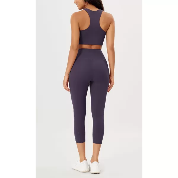 imageODODOS Womens High Waisted Yoga Leggings with Pockets Tummy Control Non See Through Workout Athletic Running Yoga PantsDark Purple
