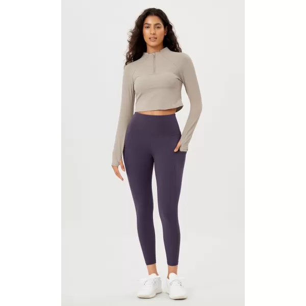 imageODODOS Womens High Waisted Yoga Leggings with Pockets Tummy Control Non See Through Workout Athletic Running Yoga PantsDark Purple