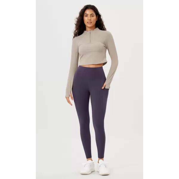imageODODOS Womens High Waisted Yoga Leggings with Pockets Tummy Control Non See Through Workout Athletic Running Yoga PantsDark Purple