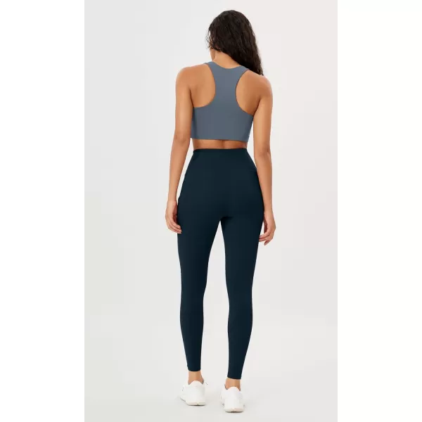 imageODODOS Womens High Waisted Yoga Leggings with Pockets Tummy Control Non See Through Workout Athletic Running Yoga PantsDeep Navy