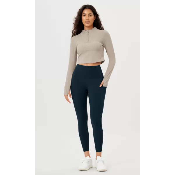imageODODOS Womens High Waisted Yoga Leggings with Pockets Tummy Control Non See Through Workout Athletic Running Yoga PantsDeep Navy