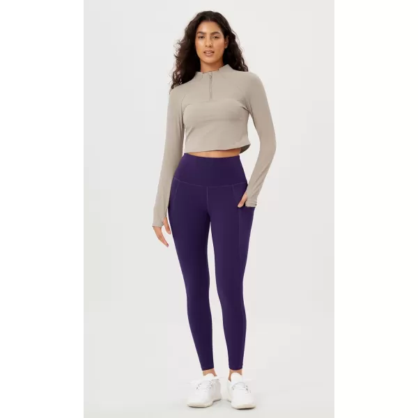 imageODODOS Womens High Waisted Yoga Leggings with Pockets Tummy Control Non See Through Workout Athletic Running Yoga PantsDeep Purple