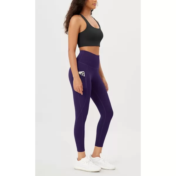 imageODODOS Womens High Waisted Yoga Leggings with Pockets Tummy Control Non See Through Workout Athletic Running Yoga PantsDeep Purple