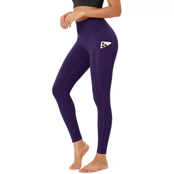 imageODODOS Womens High Waisted Yoga Leggings with Pockets Tummy Control Non See Through Workout Athletic Running Yoga PantsDeep Purple