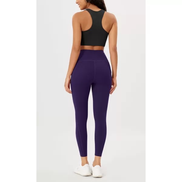 imageODODOS Womens High Waisted Yoga Leggings with Pockets Tummy Control Non See Through Workout Athletic Running Yoga PantsDeep Purple