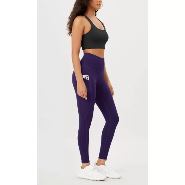 imageODODOS Womens High Waisted Yoga Leggings with Pockets Tummy Control Non See Through Workout Athletic Running Yoga PantsDeep Purple