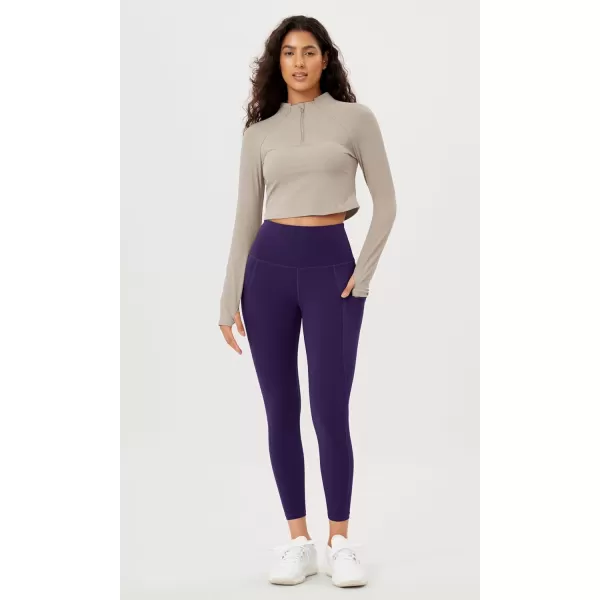 imageODODOS Womens High Waisted Yoga Leggings with Pockets Tummy Control Non See Through Workout Athletic Running Yoga PantsDeep Purple