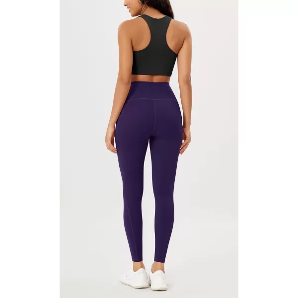 imageODODOS Womens High Waisted Yoga Leggings with Pockets Tummy Control Non See Through Workout Athletic Running Yoga PantsDeep Purple