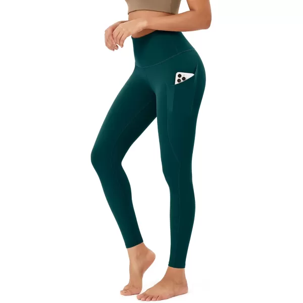 imageODODOS Womens High Waisted Yoga Leggings with Pockets Tummy Control Non See Through Workout Athletic Running Yoga PantsForest Teal