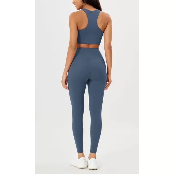 imageODODOS Womens High Waisted Yoga Leggings with Pockets Tummy Control Non See Through Workout Athletic Running Yoga PantsInk Blue