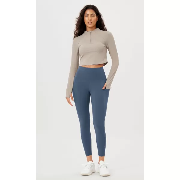imageODODOS Womens High Waisted Yoga Leggings with Pockets Tummy Control Non See Through Workout Athletic Running Yoga PantsInk Blue