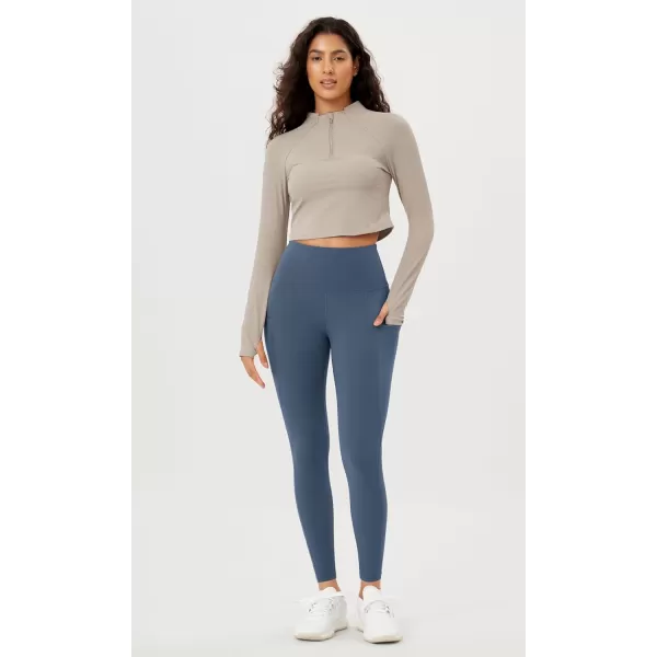 imageODODOS Womens High Waisted Yoga Leggings with Pockets Tummy Control Non See Through Workout Athletic Running Yoga PantsInk Blue