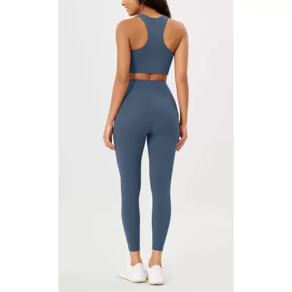 imageODODOS Womens High Waisted Yoga Leggings with Pockets Tummy Control Non See Through Workout Athletic Running Yoga PantsInk Blue