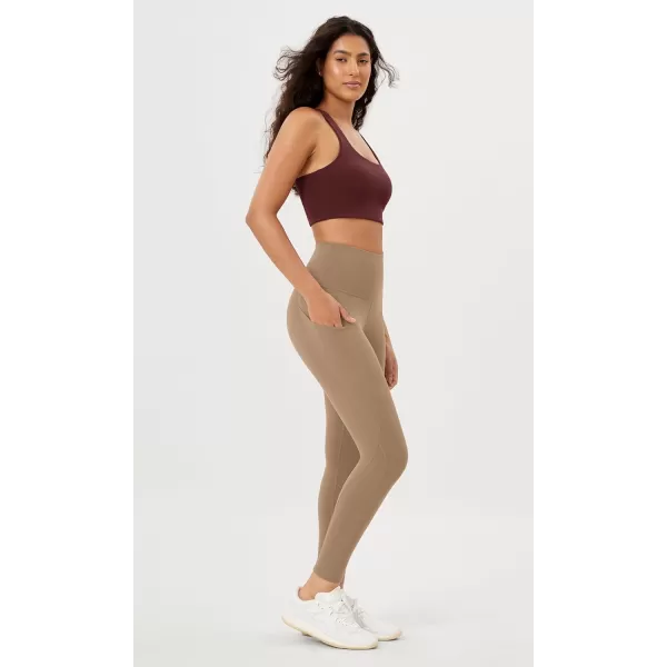 imageODODOS Womens High Waisted Yoga Leggings with Pockets Tummy Control Non See Through Workout Athletic Running Yoga PantsLight Brown
