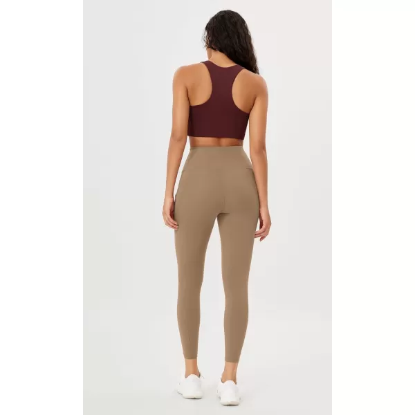 imageODODOS Womens High Waisted Yoga Leggings with Pockets Tummy Control Non See Through Workout Athletic Running Yoga PantsLight Brown